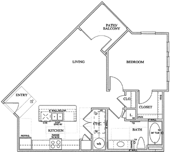 A2(b) One Bedroom / One Bath - 737 Sq. Ft.*