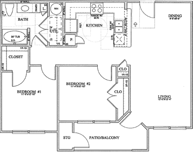 B1(a) Two Bedroom / One Bath - 952 Sq. Ft.*