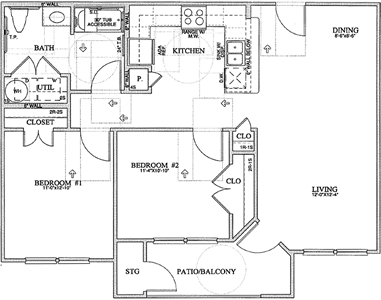 B1(ADA) Two Bedroom / One Bath - 952 Sq. Ft.*